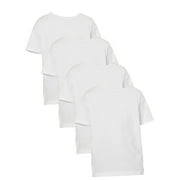 Youth Cotton Short Sleeve White Crew T-Shirt, 4-Pack, Medium